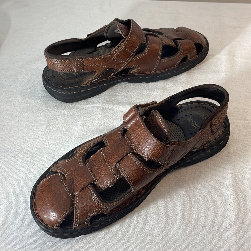 Nunn Bush Mens 8M Brown Leather Fisherman Sandals-Comfort Gel-Closed Toe